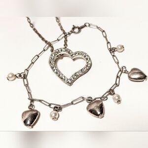 Vtg silver tone Krn bracelet & diamond heart necklace